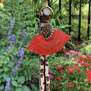 Rhinestone Lips Upcyled Keychain